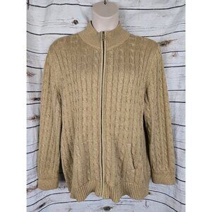 LAUREN Ralph Lauren Gold Metallic Cable Knit Sweater Cardigan 3X Cotton Blend